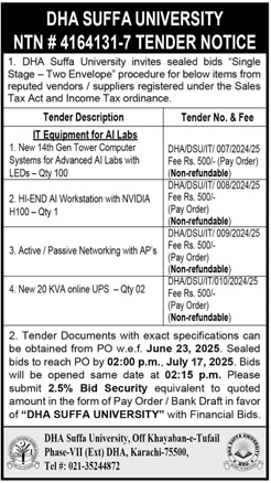 DHA Suffa University Karachi Tender Notice